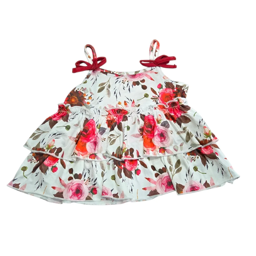 Unbranded White Rose Print Sleeveless Baby Doll Tank Top 9-12 Months